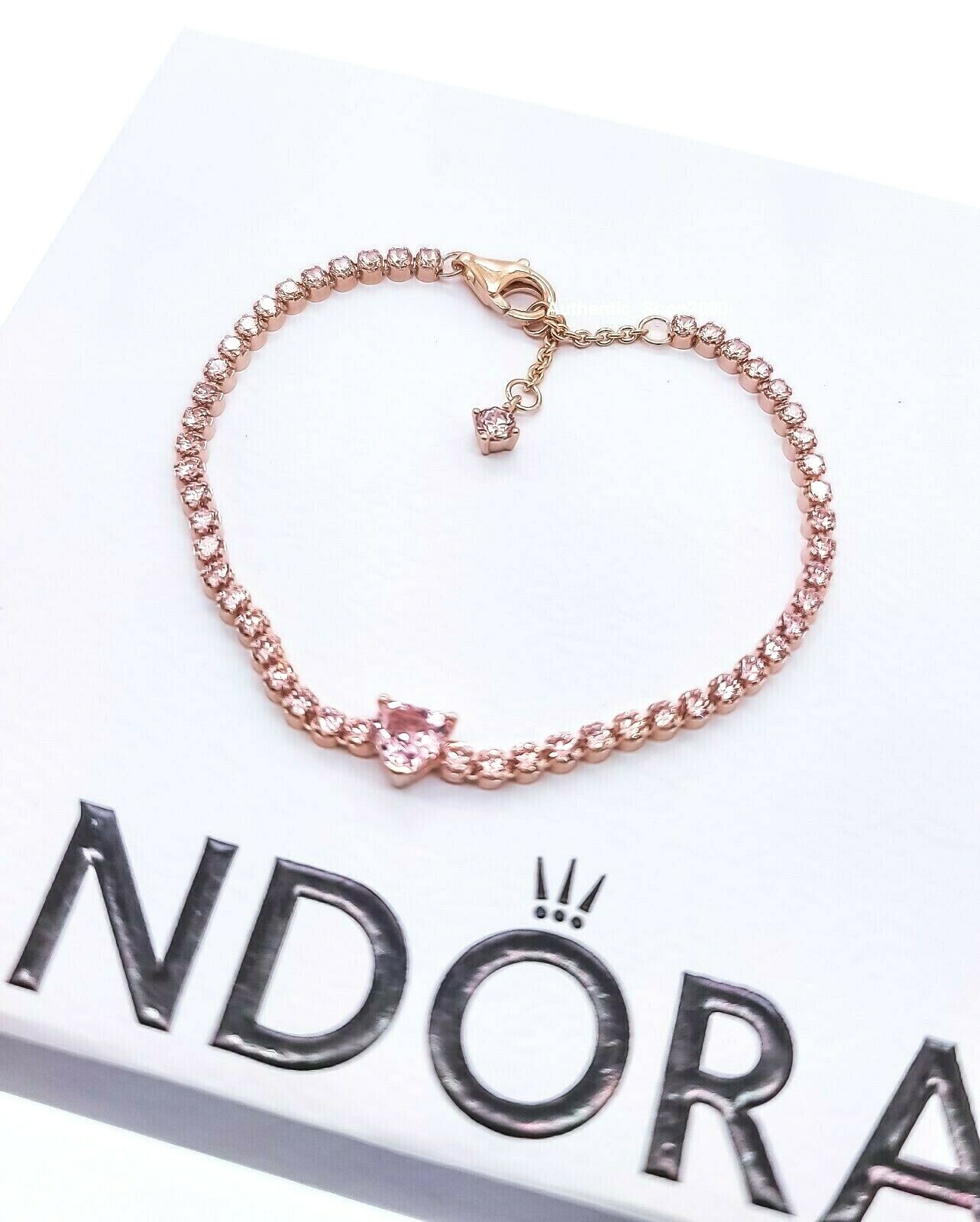 NEW 100% Authentic PANDORA Gold Pink Sparkling Heart Tennis Bracelet 580041C01