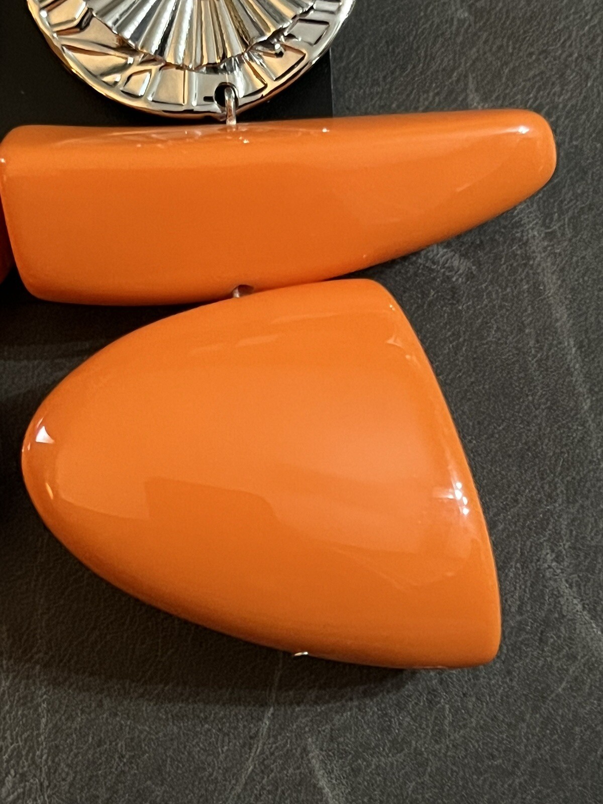 Ashley Stewart Orange & Silver Tone 3.5 In Long Dangle Drop Earrings Statement