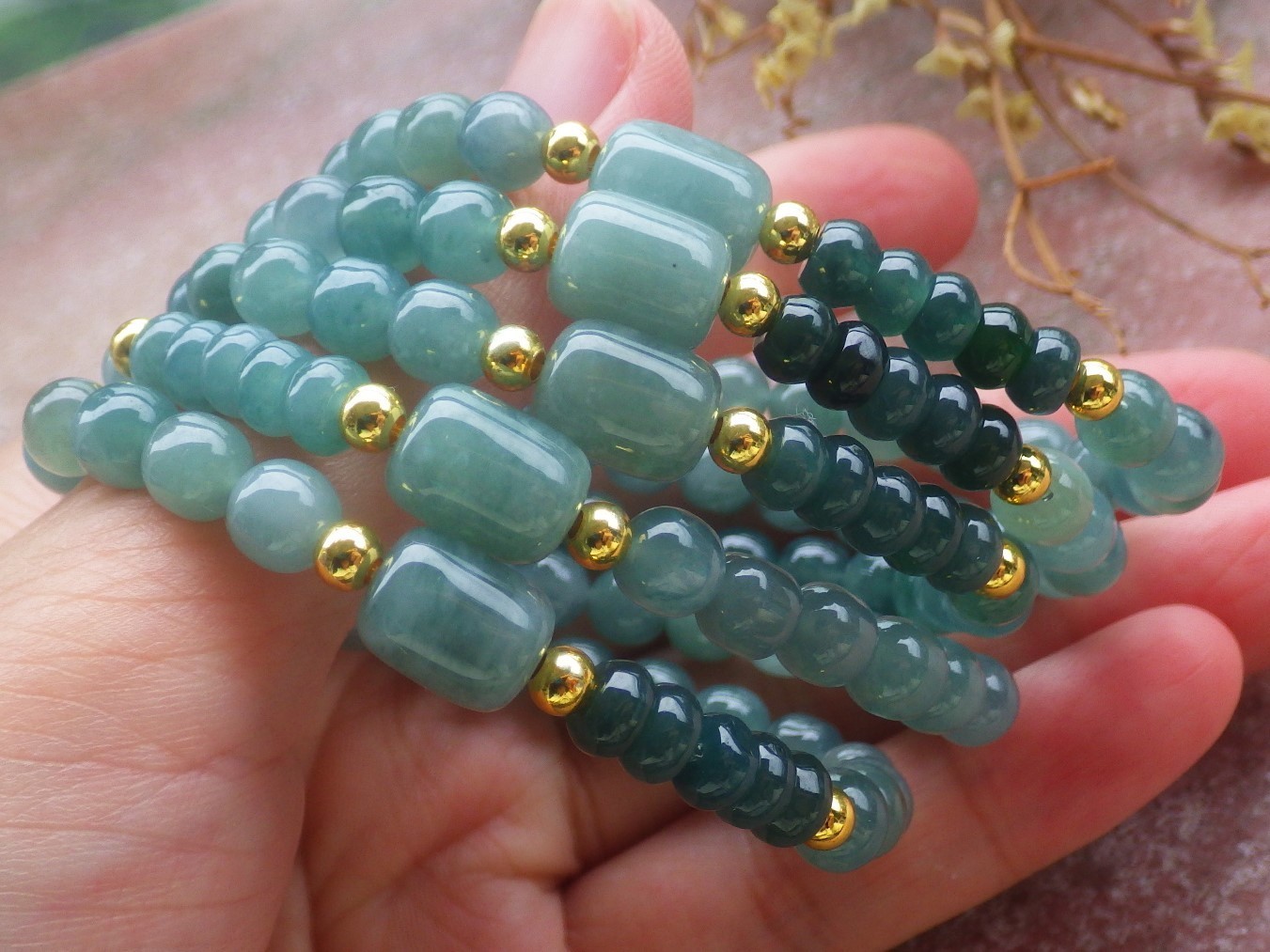 1 Pcs Green 100% A JADE Jadeite Beads Bangle Circle Bracelet 6 inches 手链 737146