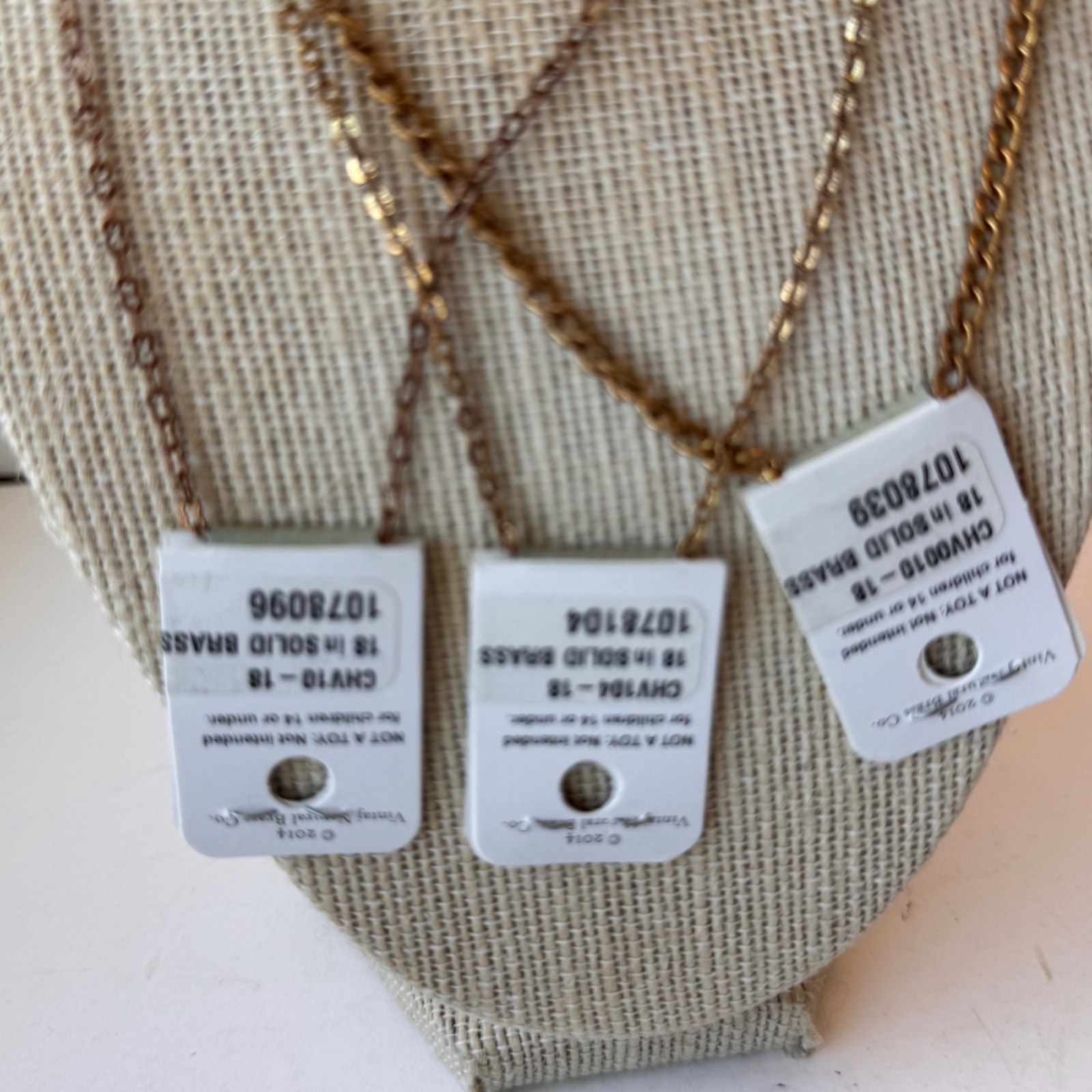 Solid Brass 18-Inch Necklace Jewlery Lot of 3 Vintaj Vogue Brass Co USA NWT New