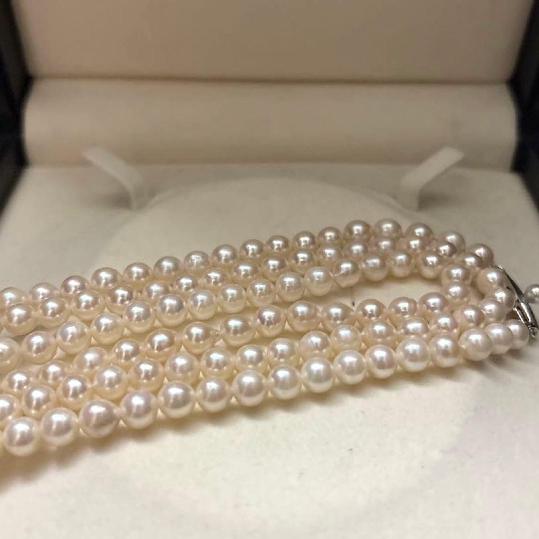 Akoya Pearl Necklace Long 125cm 6.5mm White Triple Strand Silver Clasp