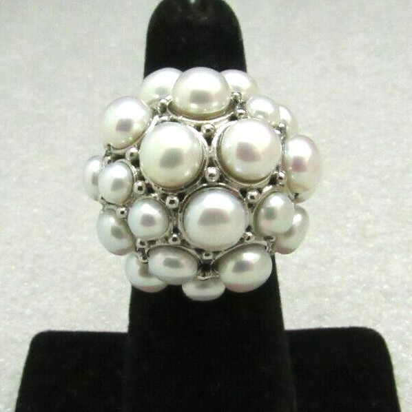 Honora Cultured Freshwater Pearl Stainless Steel Cluster Ring Size 5 $179