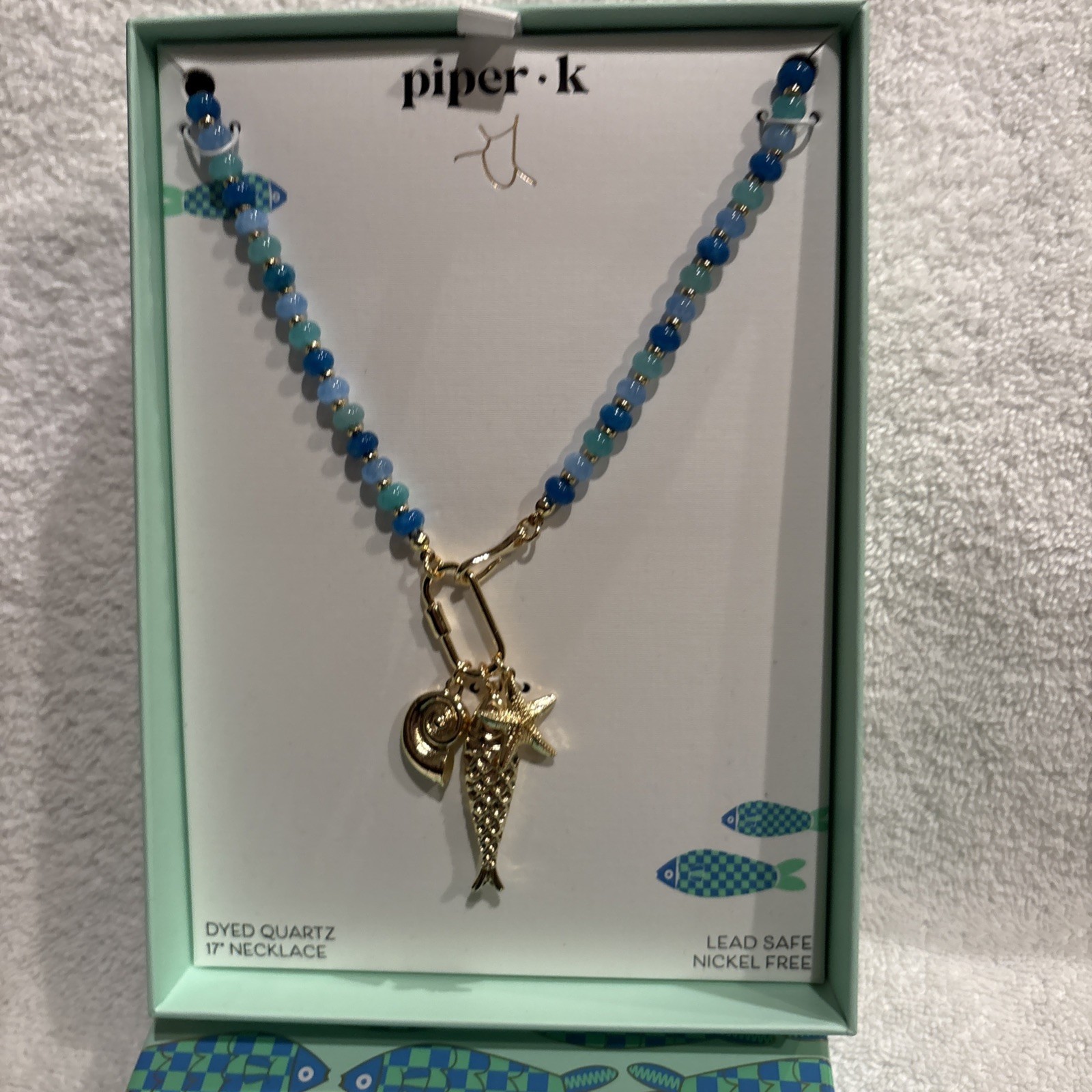Piper K Women Beach Theme Necklace W Detachable Pendant Star Fish Blue And Gold