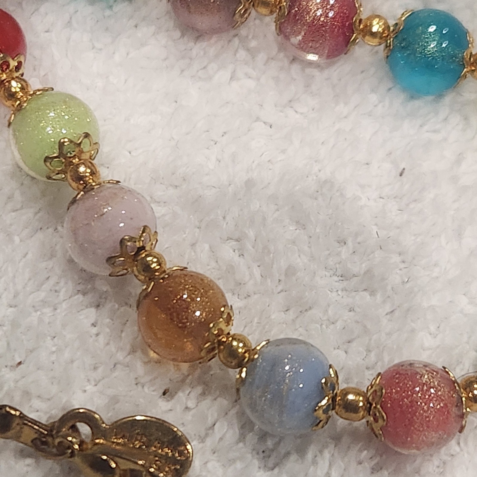 Murano Glass Necklace and bracelet Multi Color Beaded Gold Tone set