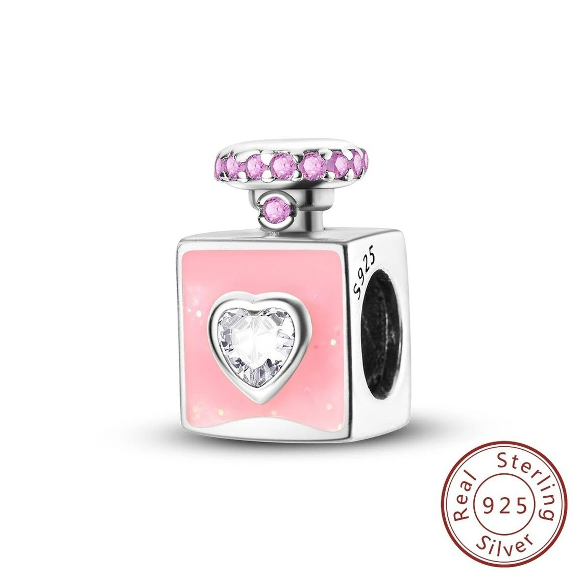 Pink Perfume Bottle Sterling Silver Charm for Bracelet or Necklace