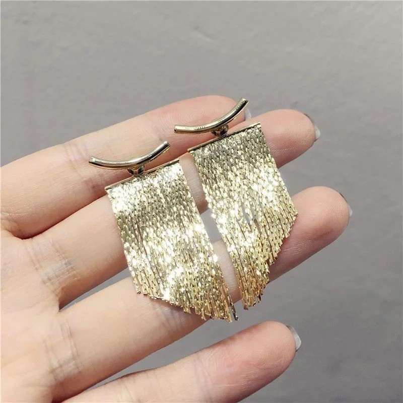 Gold Tassel Drop Earrings Women Elegant Dangle Party Wedding Jewelry Gift