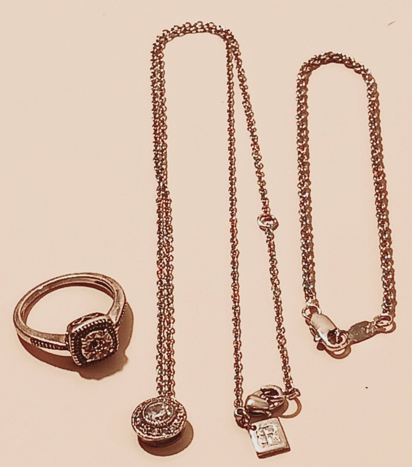 Banana Republic Halo Necklace 24K GL Popcorn Bracelet Diamond-Cut Halo Ring Lot
