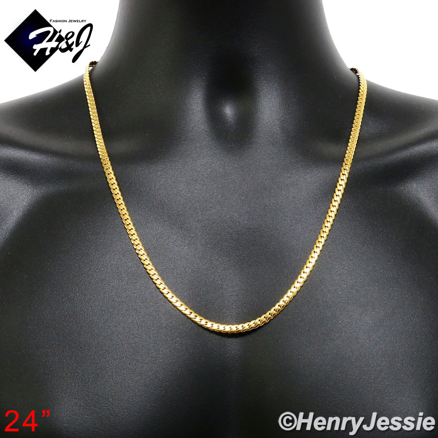 18-40″MEN Stainless Steel 3/4/5/6/8mm Gold Plated Miami Cuban Chain Necklace*155