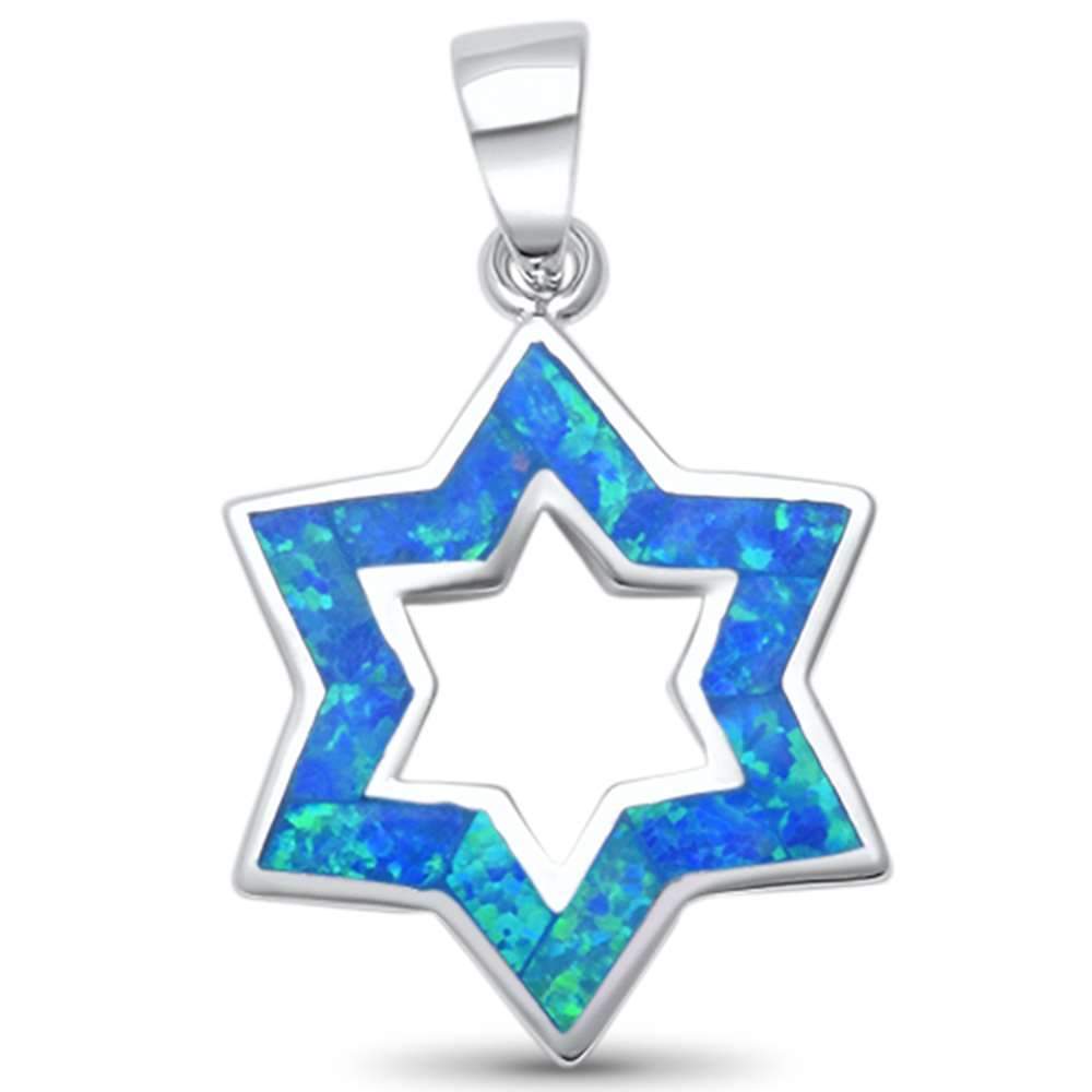 Blue Opal Star .925 Sterling Silver Pendant