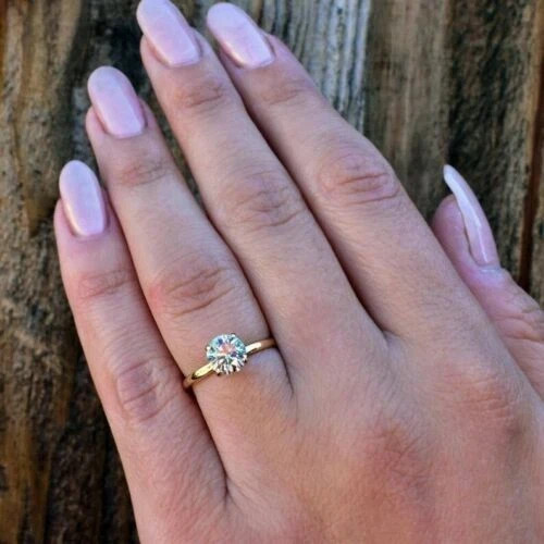 2Ct moissanite Cut round Diamond Unique Wedding Ring 14K Yellow Gold Finish