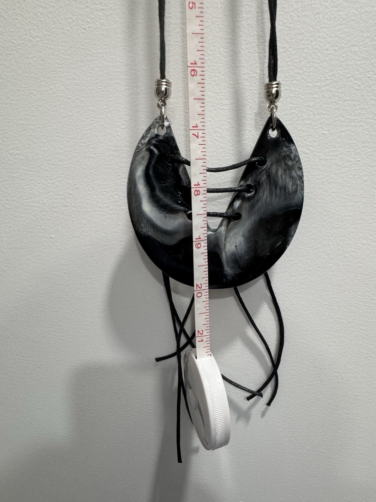 Custom made long necklace with black cords. 20” long (see pic), diameter 3.5”