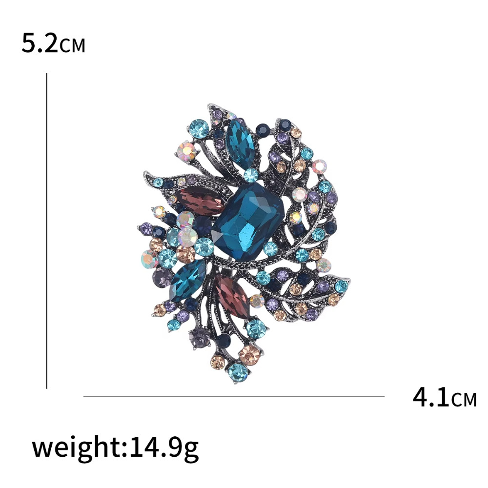 Vintage Blue Crystal Flower Brooch Pin Rhinestone Statement Summer Jewelry Gift