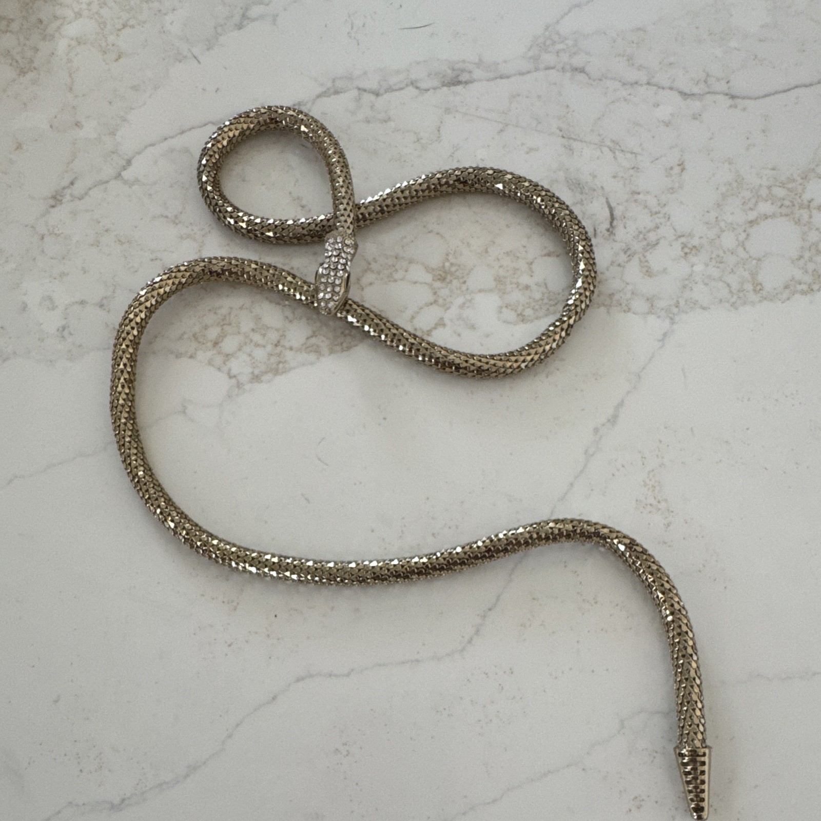 Gold Snake Chain Statement Necklace, Magnetic Clasp, Pavé Crystal Snake Head