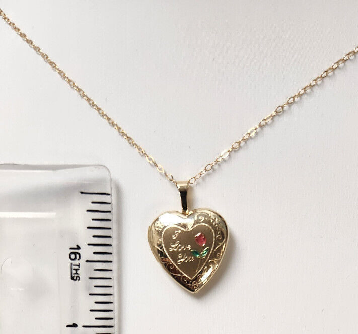 10K Yellow Gold Heart Locket with “I Love You” with 18″ 14K Gold Filled Chain