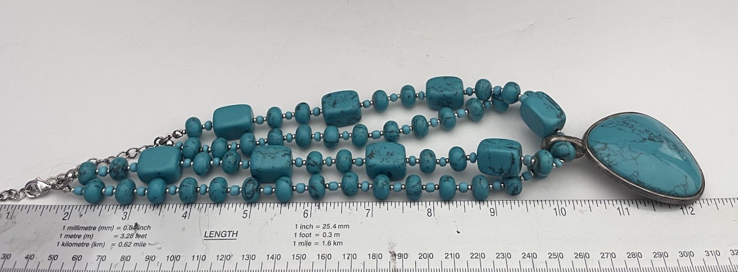 Premier Designs Faux Turquoise Double Strand Necklace w/Removable Pendant SALE!