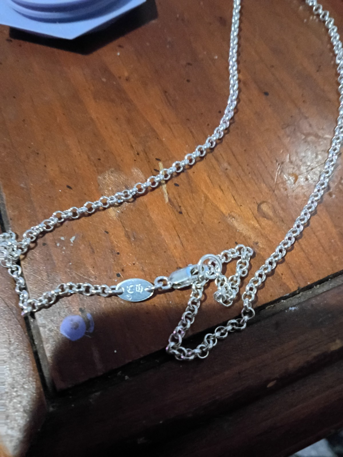 Chrome Hearts Signed 925 Sterling Silver Safety Pin Charm Cable Chain Necklace