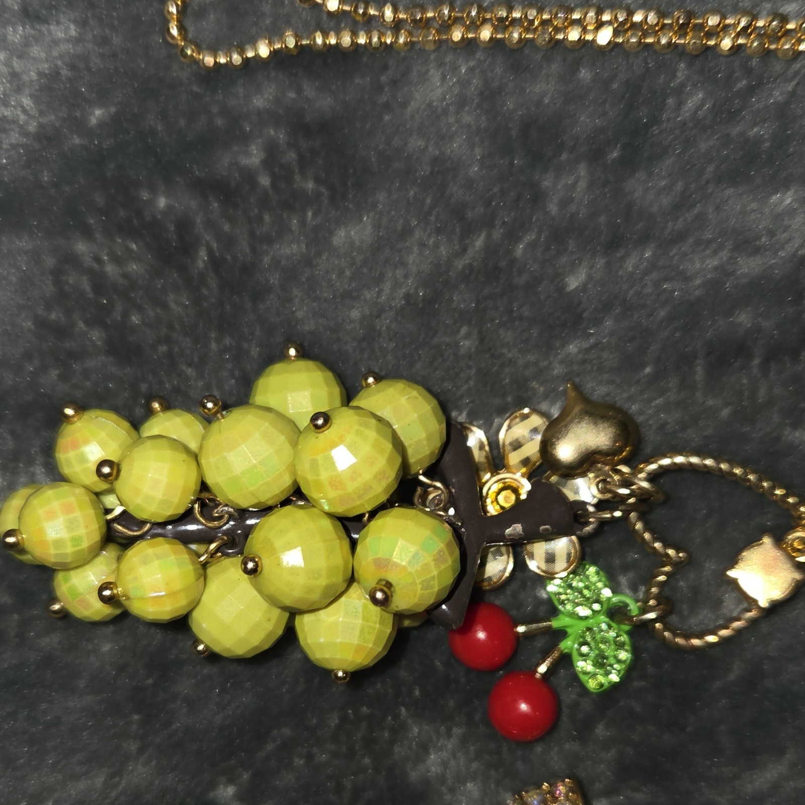 2 Gold Tone Fruit Charm Pendant Necklace Crystal Beads Ball/Bead Chain Lobster