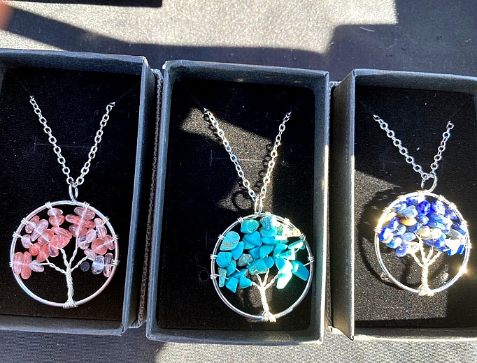Tree of Life Chakra Healing Crystal Natural Gemstone Pendant Necklace – 12″