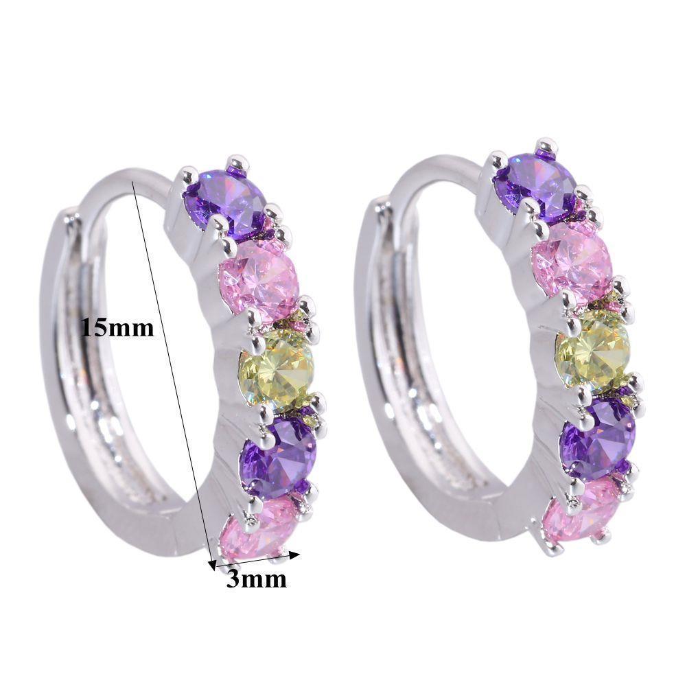 Beautiful New Silver Filled Pastel Gemstone Round 15mm Huggie Hoop Earrings