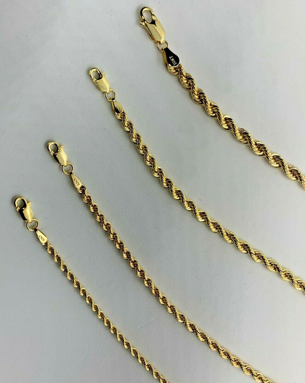 10K Gold Rope Chain Necklace Lazer Cut Men’s Women’s 2.2mm – 4mm 16″ to 30″
