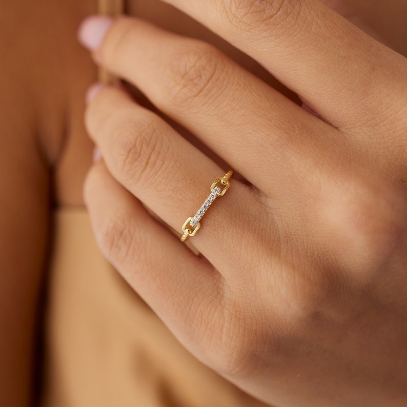 Moissanite Link Ring Gold Plated Minimalist Rope Women Wedding Gift