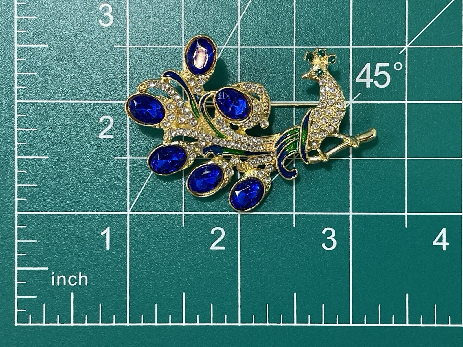 NWOT Peacock Brooch Pin Blue Rhinestone Glass Enamel Gold Tone Costume Jewelry