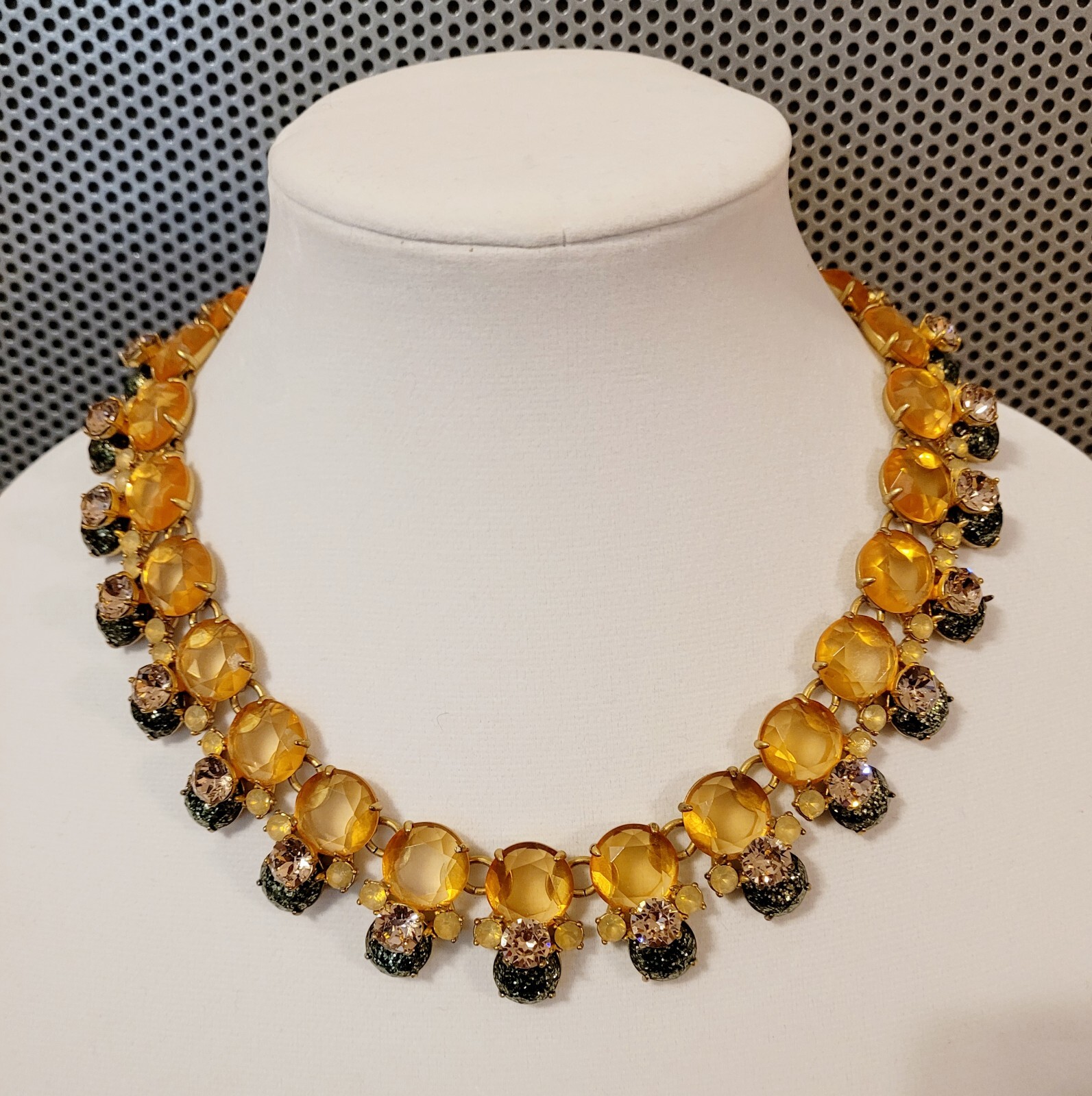J Crew Faceted Rhinetone Yellow Gold Pinkish Blue Green Confetti Style Necklace