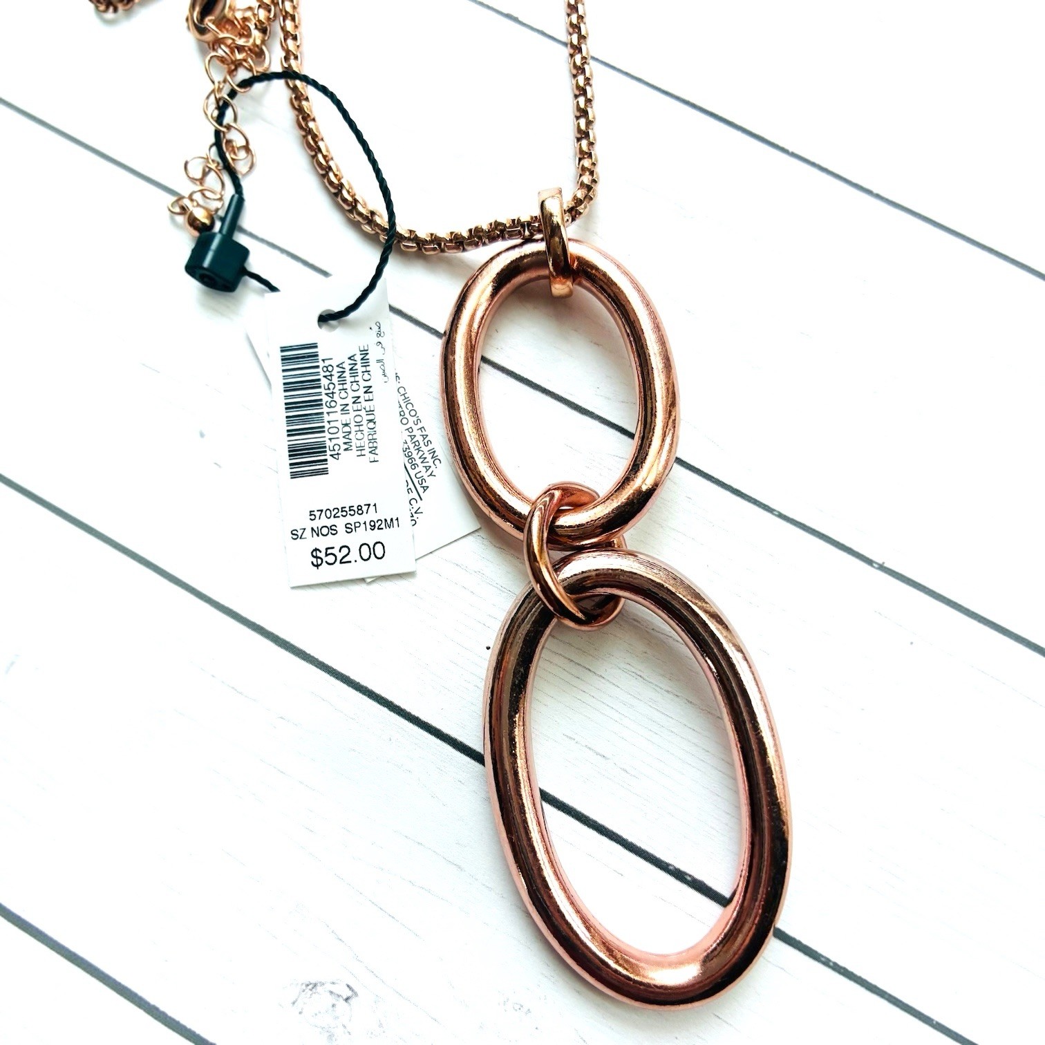 NEW NWT White House Black Market WHBM Rose Gold Long Oval Link Necklace $52 Tag