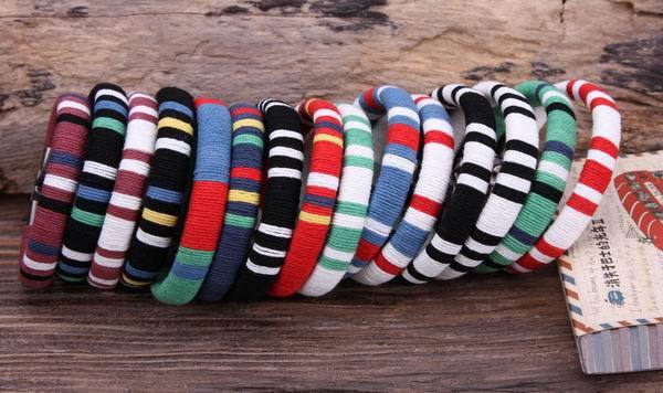 G105 Black w/ White Surfer Young Cotton Wraps Leather Bangle Bracelet Cuff Men’s