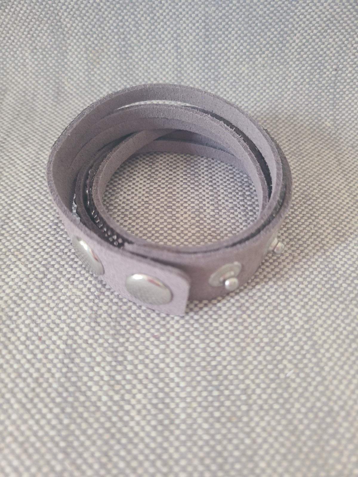 Double Wrap Slake Bracelet Crystal Metal Studs Studded Faux Suede Grey Silver