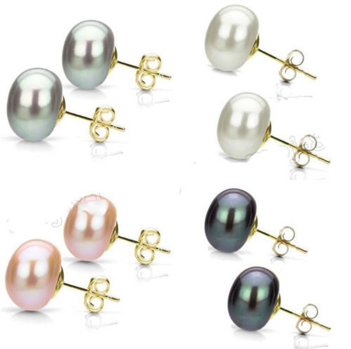 Wholesale Natural Genuine Akoya Freshwater Pearl 14KGP Stud Earrings AAA