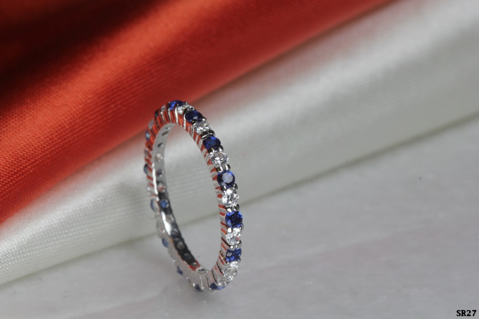 Blue CZ 3.3Ctw Sterling Silver 925 Nickel Free Anniversary Eternity Band