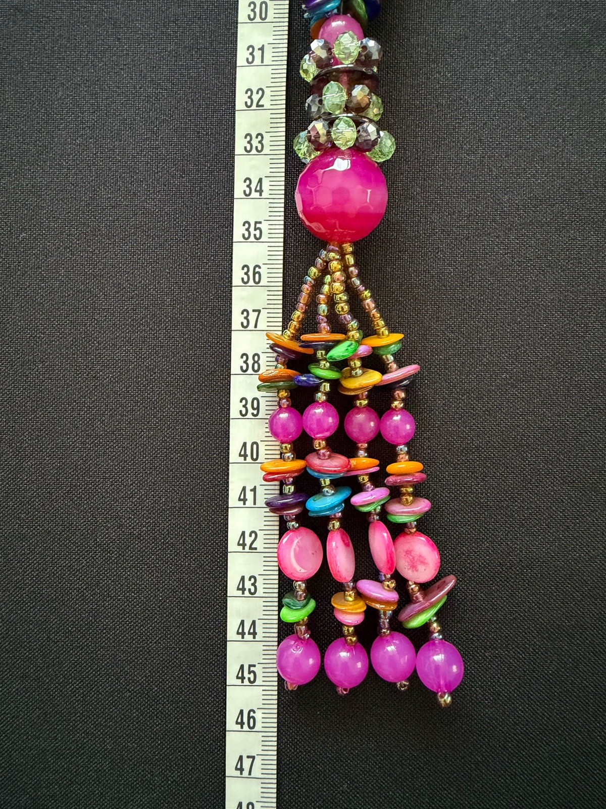 Handmade Rainbow Mixed Multicoloured Long Beaded Tassel Pink Statement Necklace