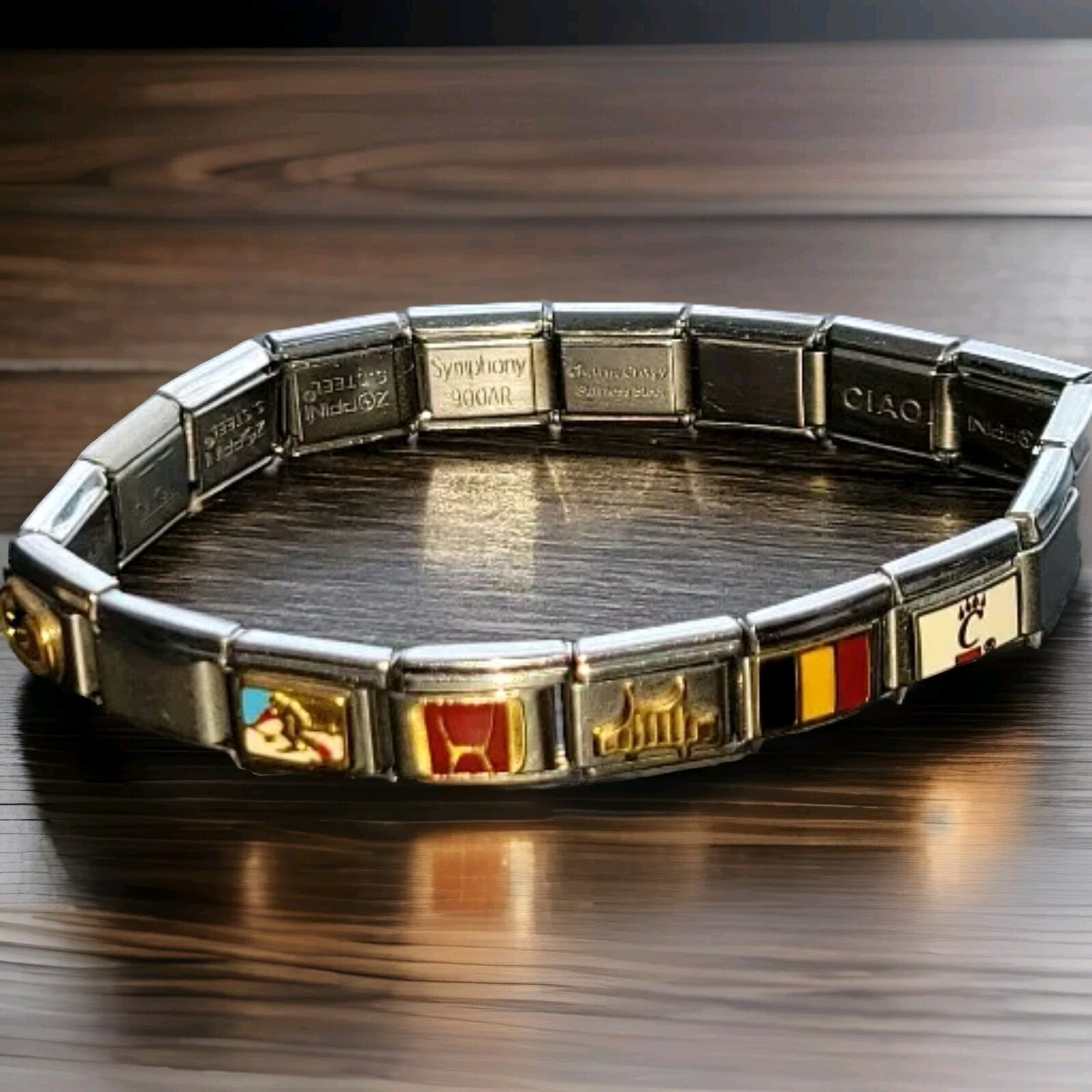 Persona Links Casa D’Oro Italy Stainless Steel Link Stretch Charm Bracelet Italy