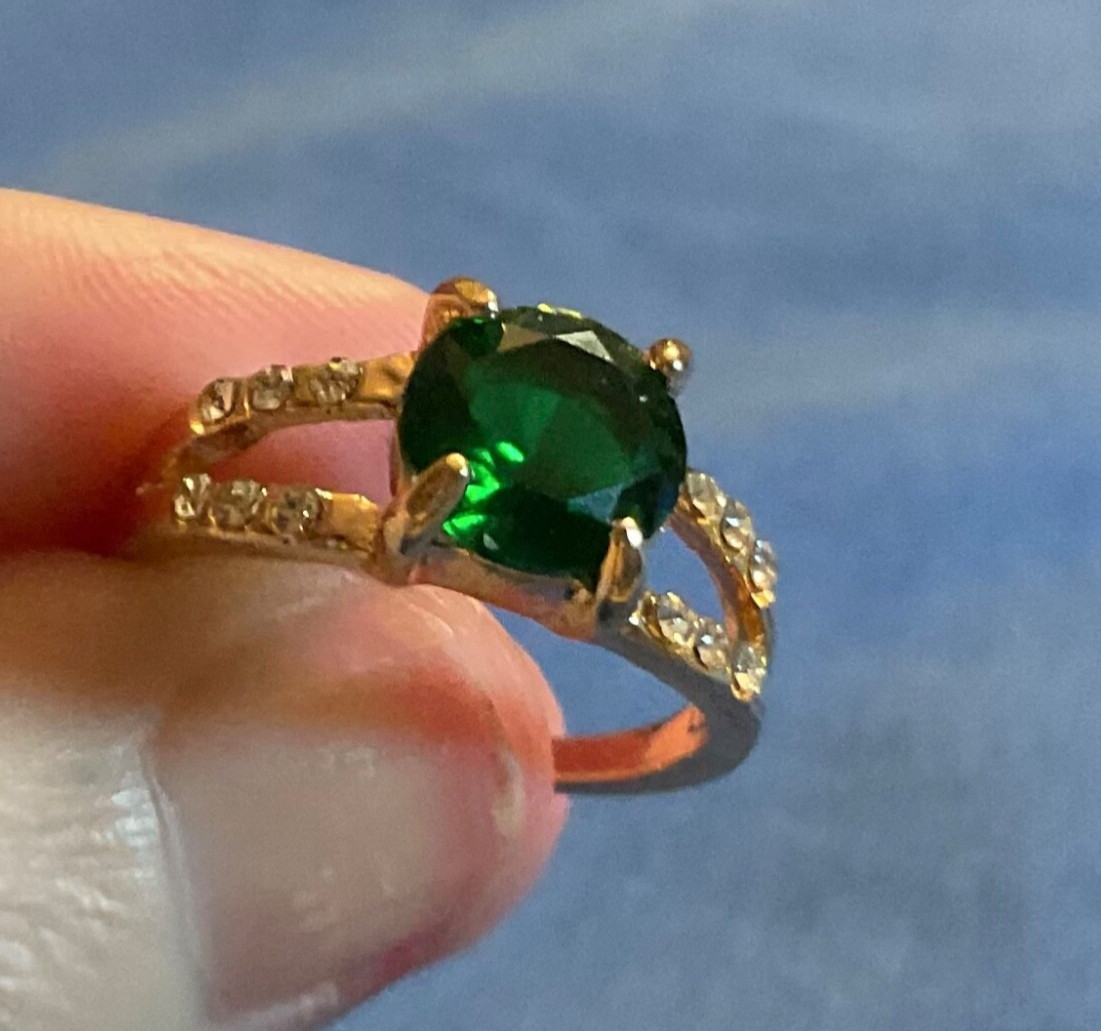 Beautiful Green Grossular Garnet Ring Gold Plated Size 7 Statement FREE SHIPPING