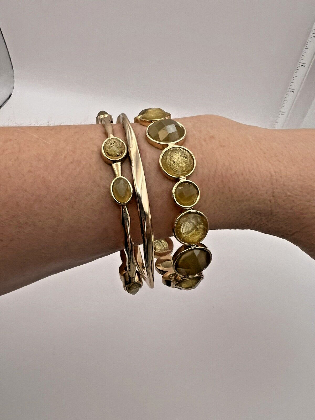 Set of 3 Bangle Bracelets Gold Tone Fashion Jewelry Open Back Rhinestones