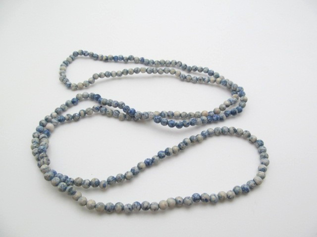 Vintage Chambray Blue Agate Natural Stone 4.5mm Round Ball Necklace 34 In