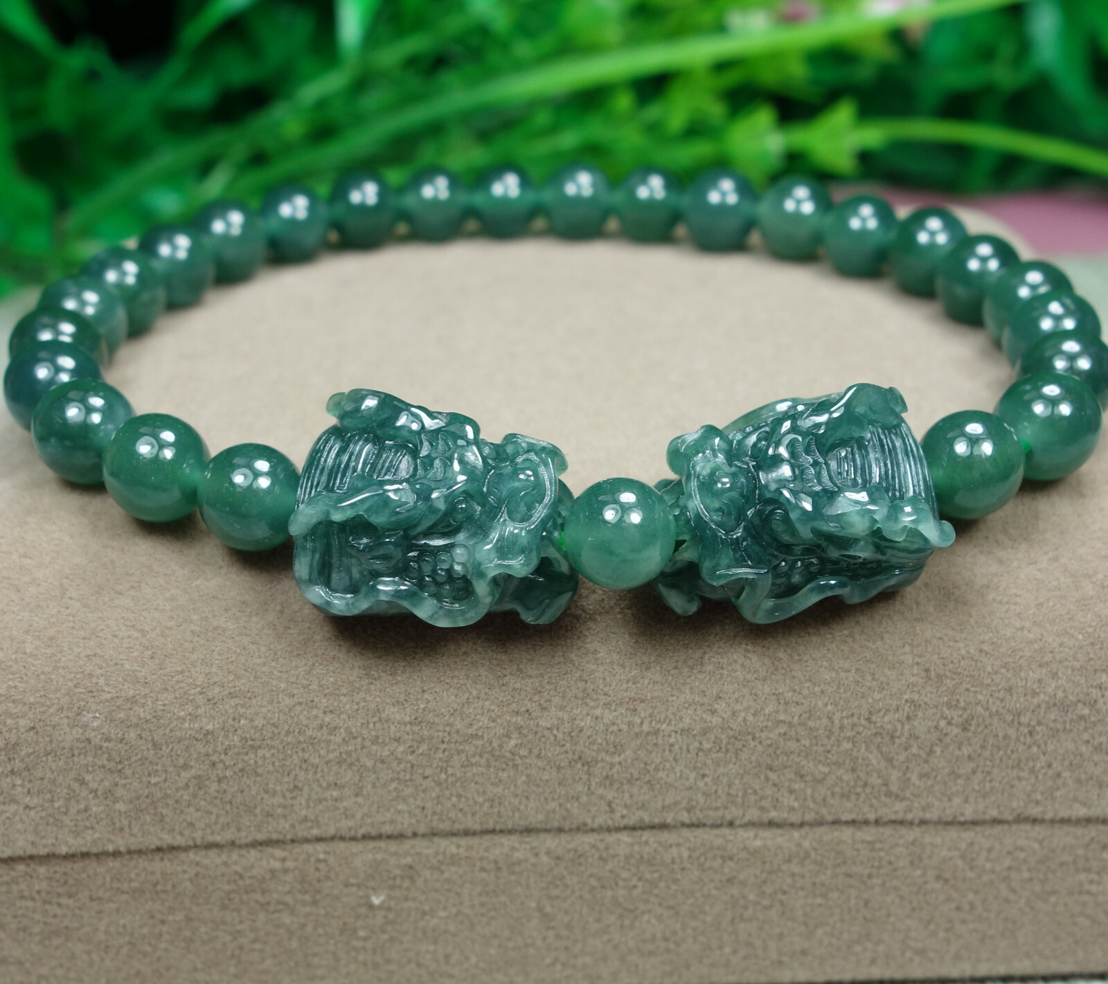 Certified Icy Green 100% Natural A Jadeite jade Dragon Head Bracelet 精工龙头 手链