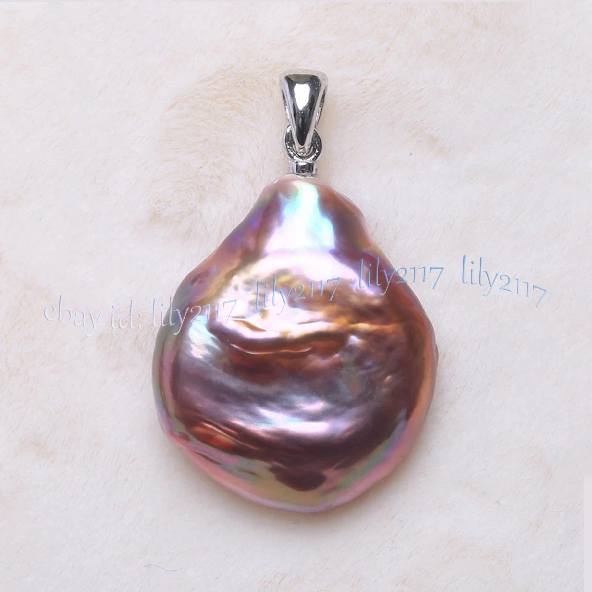 16-17mm Natural Pearl Pink Purple Freshwater Baroque Coin Pearl Pendant 14k Gold