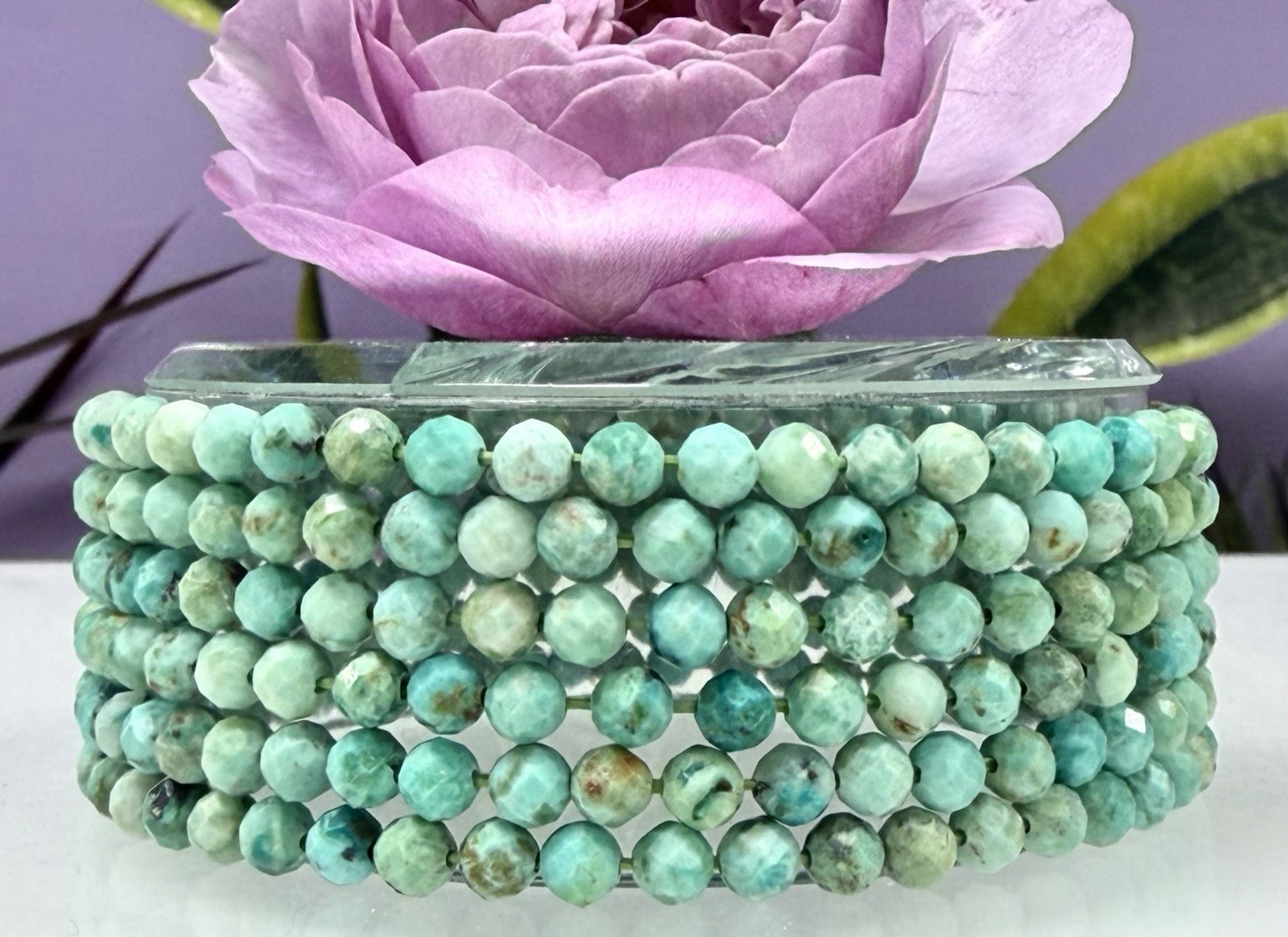 Wholesale 6 Pcs Natural Turquoise 4mm Faceted 7.5” Stretch Bracelet