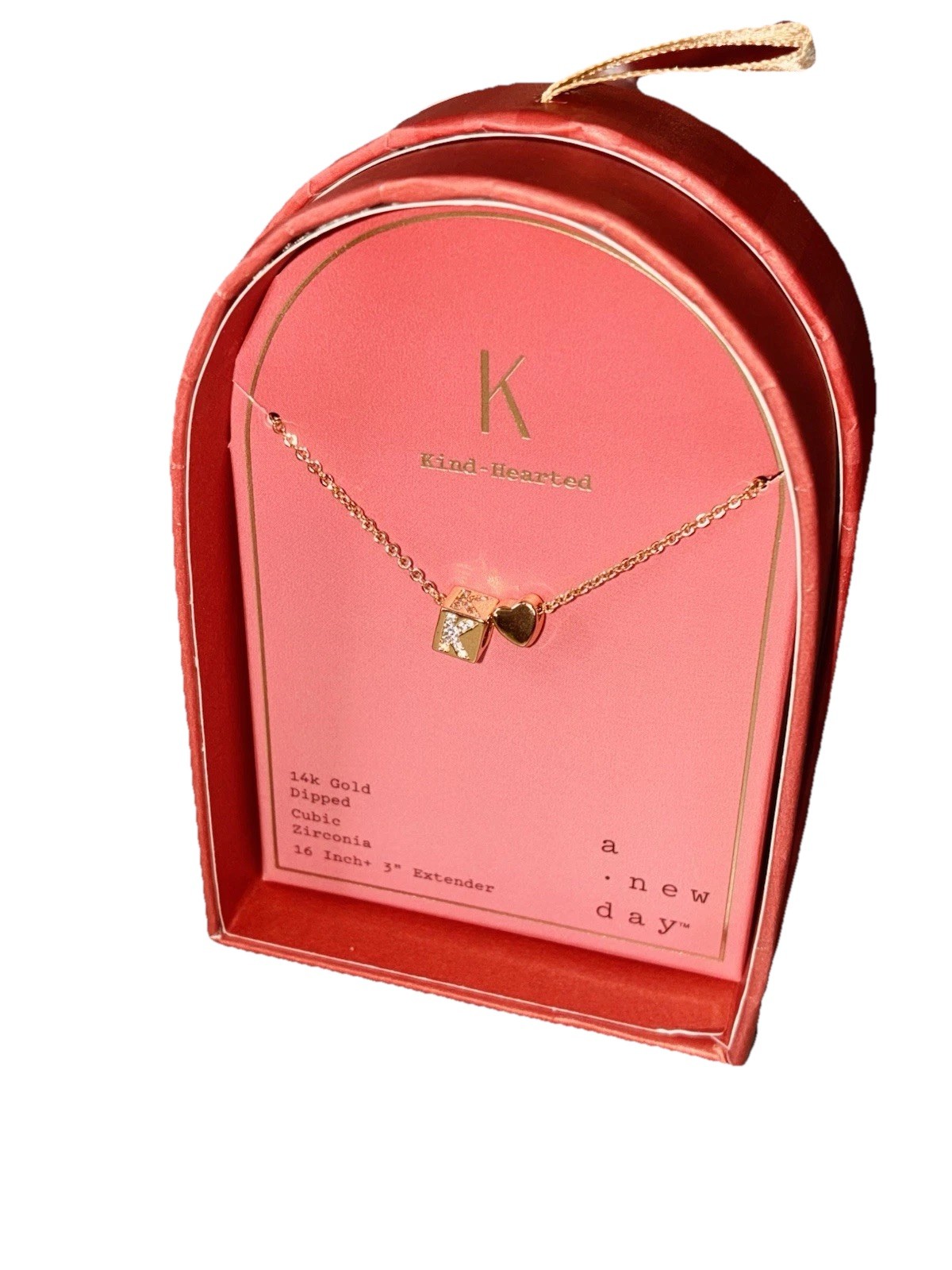Choose! Gold Cube, Diamond “Letter” Heart Charmed Necklaces “A New Day” Gold Dip