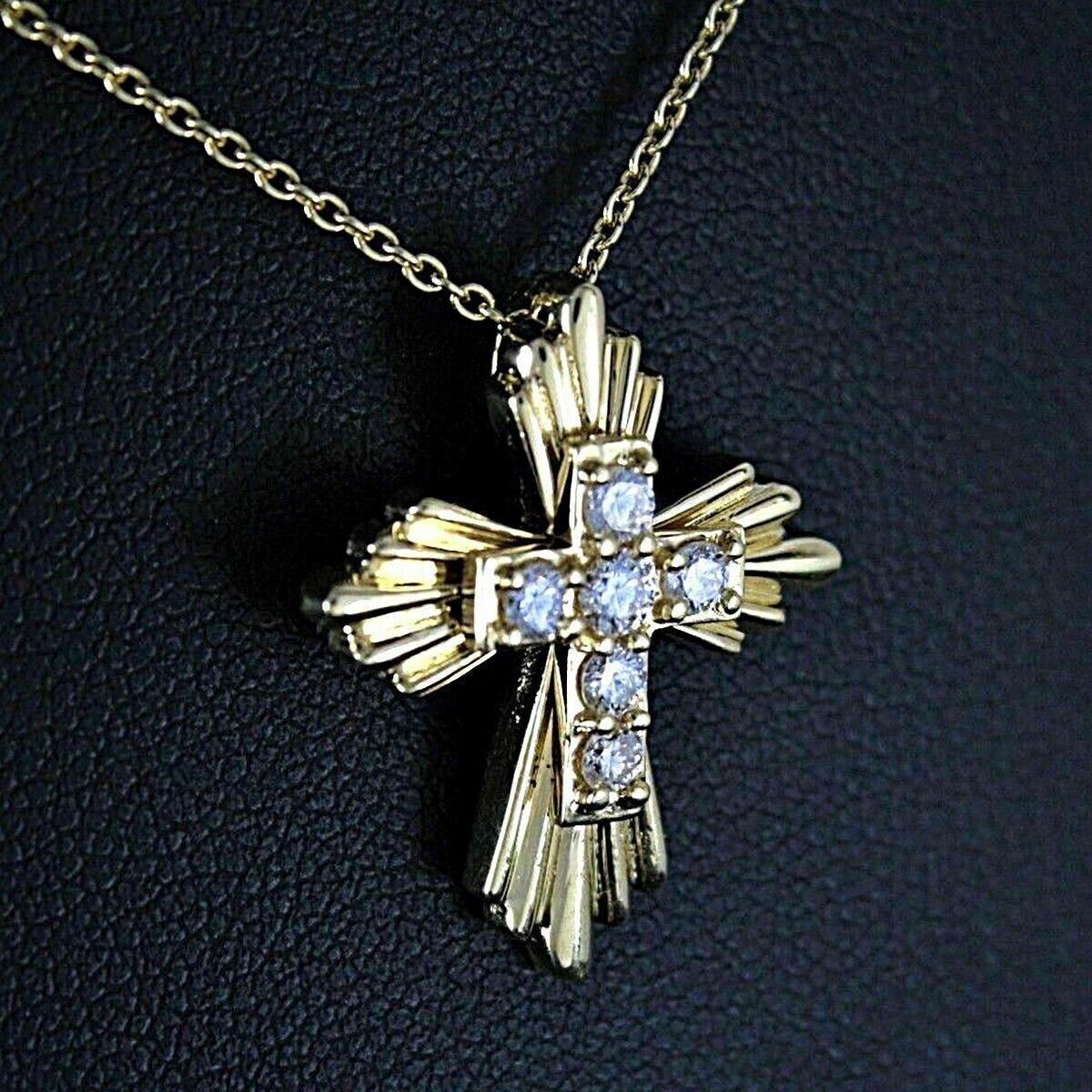 2.10Ct Round Cut Simulated Diamond Fancy Cross Pendant In 14k Yellow Gold Plated