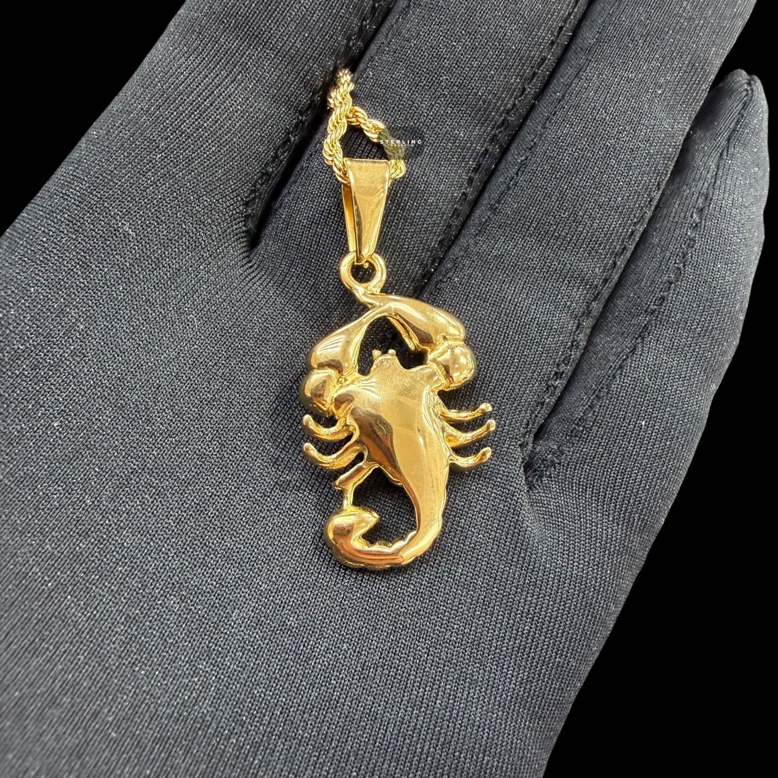 Gold Scorpion Pendant Necklace 316L Stainless Steel Scorpio Zodiac Rope Chain