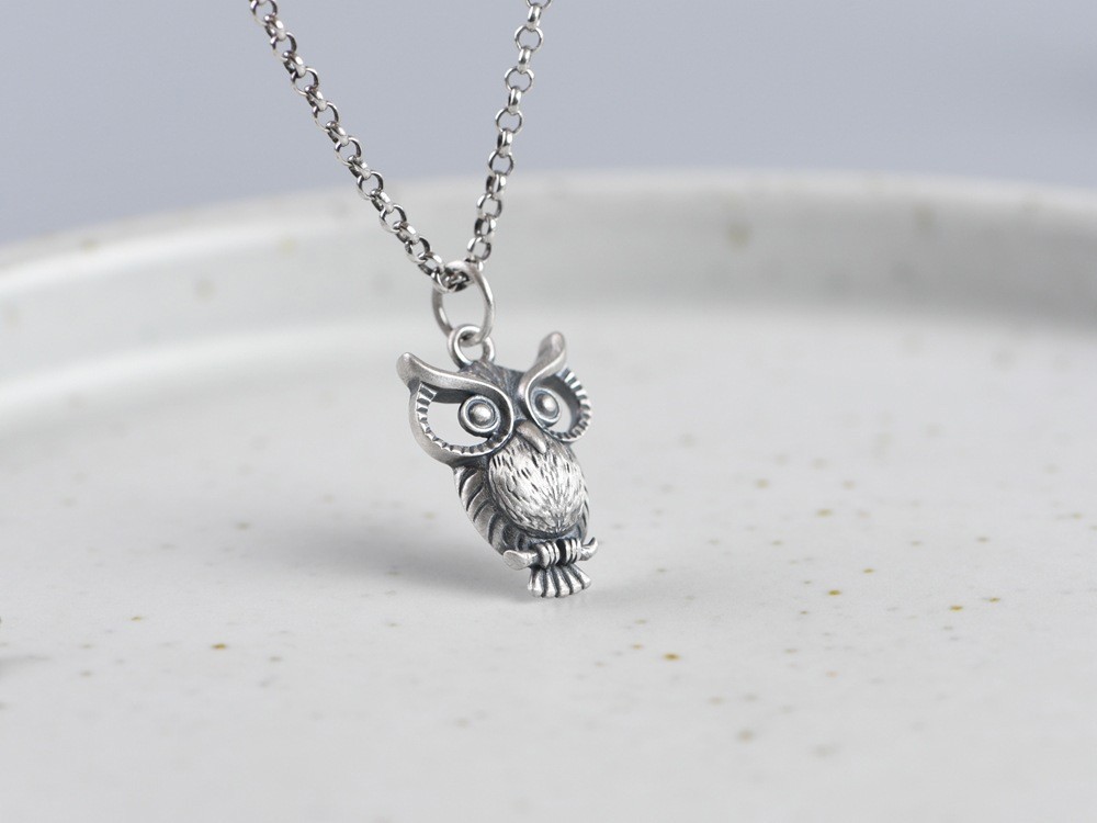 S925 Silver, Vintage Wise Owl Pendant, Wisdom Knowledge Charm, Gift for Her