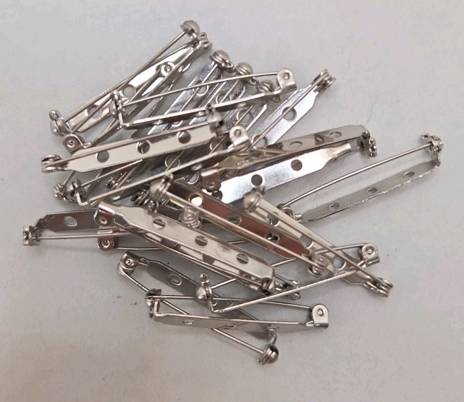 23 Pcs 36mm Brooch Pin Backs, Silver Tone Bar Pins with Locking Safety Clasp
