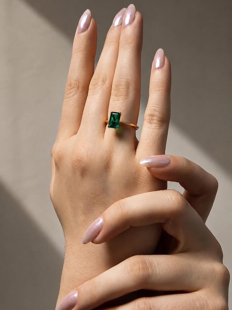 Lab Created Emerald Ring 925 Sterling silver Engagement Ring For Women