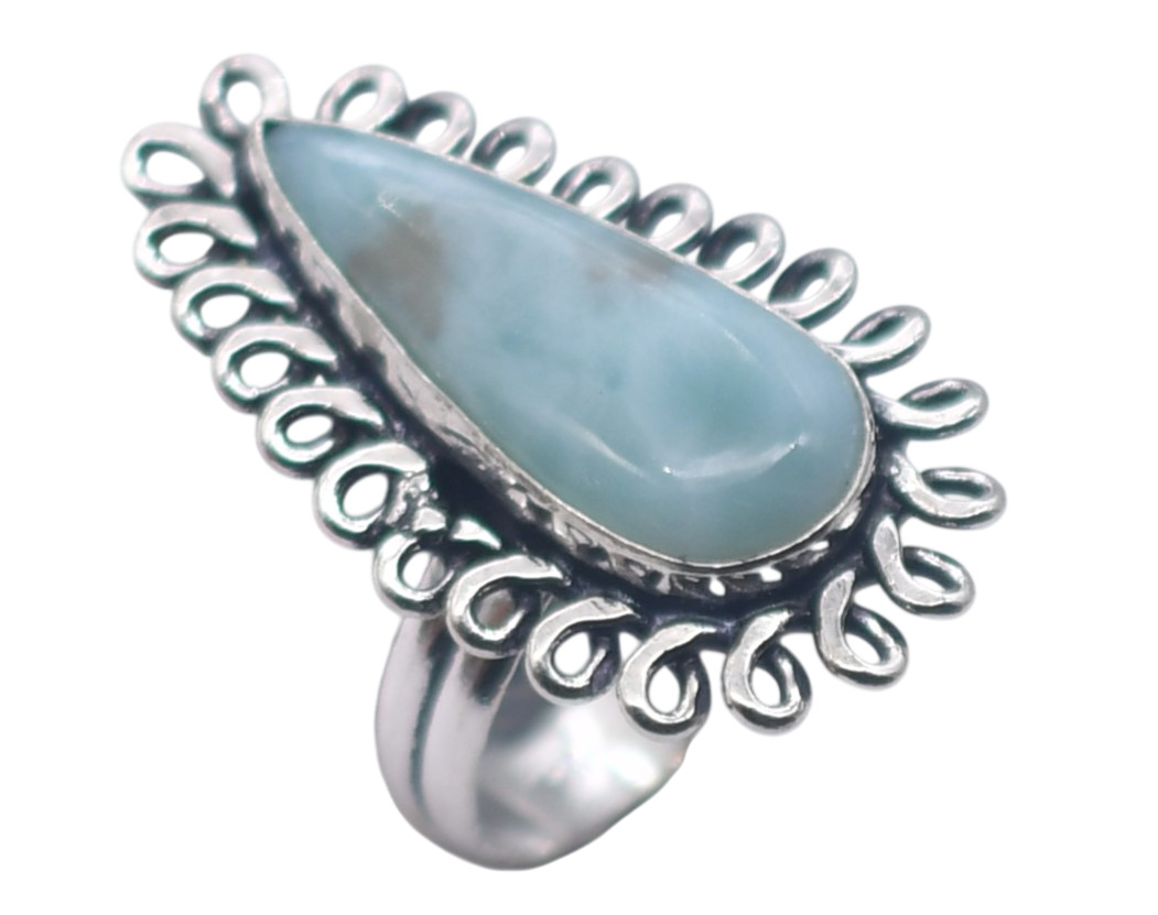 Larimar Natural Gemstone Antique Silver Ring US Size-8.25 R 5044