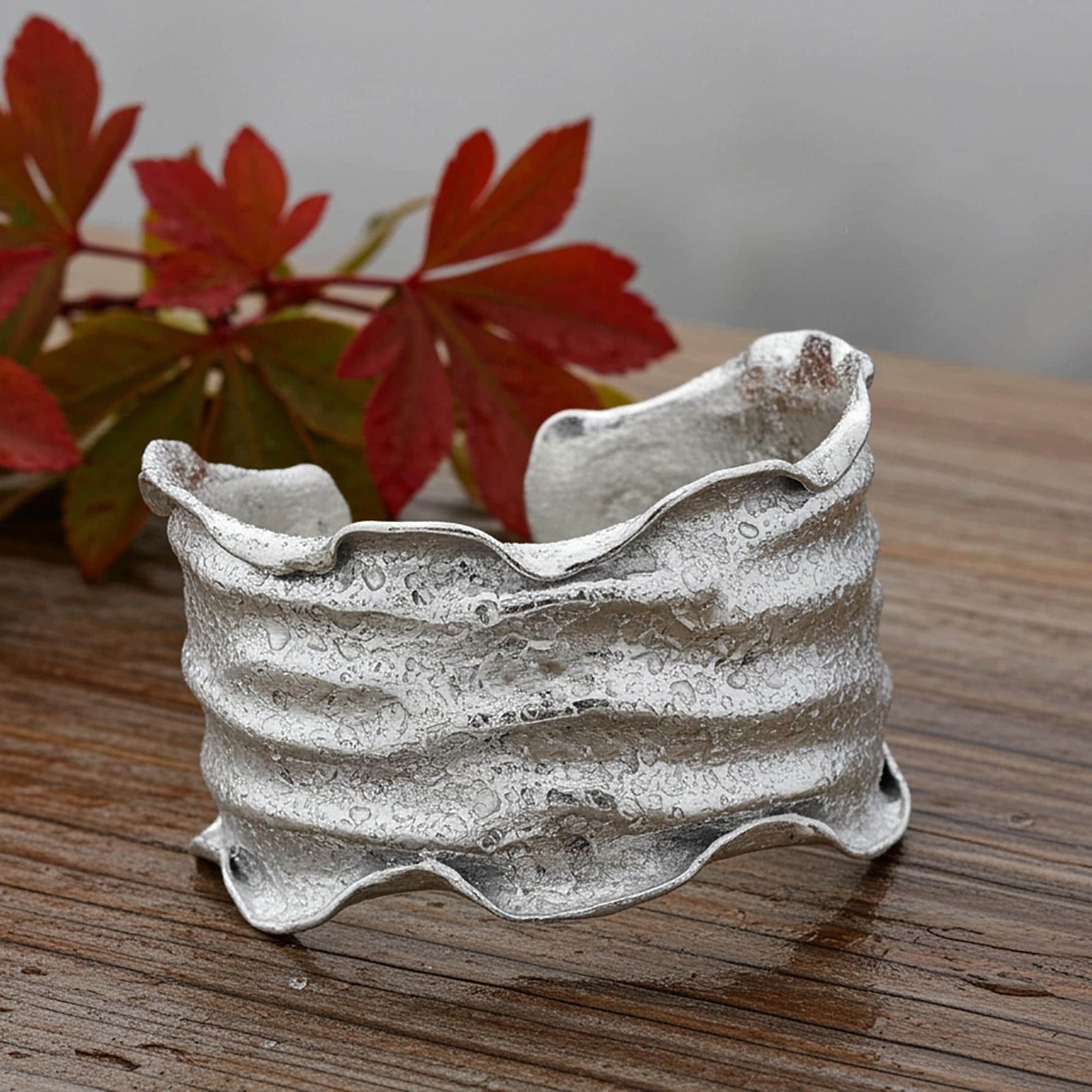 Sterling Silver Copper Bracelet High Polished Adjustable Torn Edge Cuff