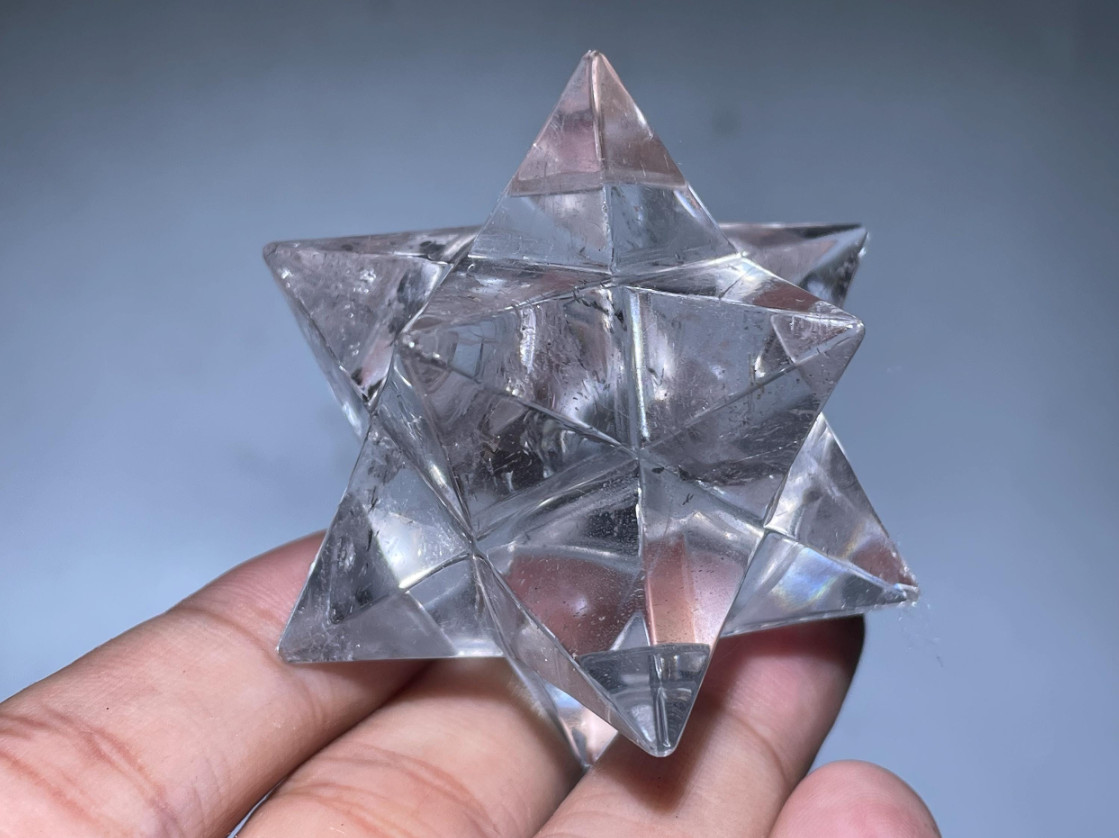 Hand Carved White Quartz Merkaba Star: Home Decor Crystal Gift (2”)