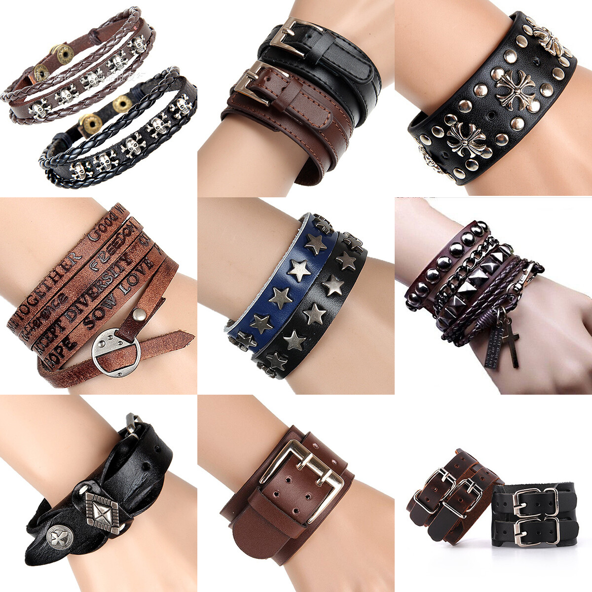 Unisex’s Men Punk Wide Leather Cuff Bangle Clasp Cool Bracelet Wristband Jewelry